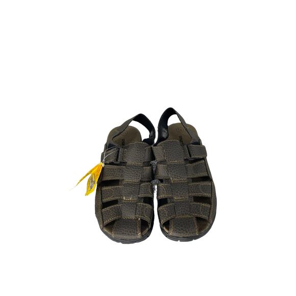 NWT Smart Fit Skid Resistant Brown Faux Leather Caged Sandals Youth Size 1.5 - Picture 2 of 8